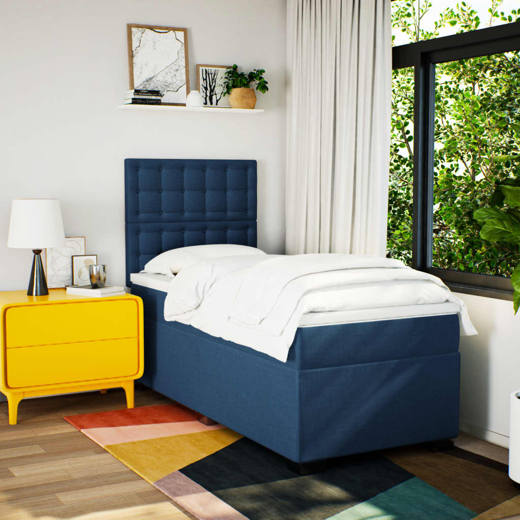 Sommier à lattes de lit avec matelas Bleu 100x200 cm Tissu - XIOS