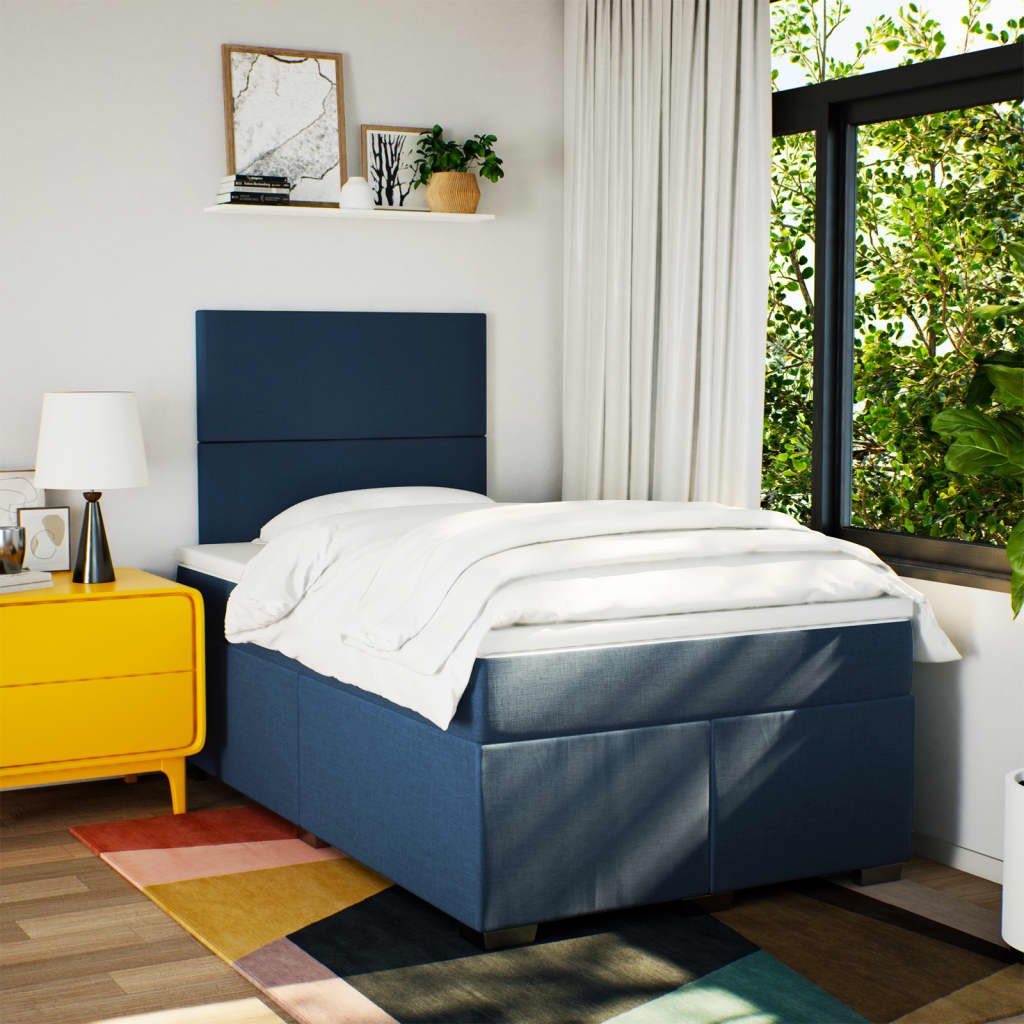 Sommier à lattes de lit avec matelas bleu 120x190 cm tissu - XIOS