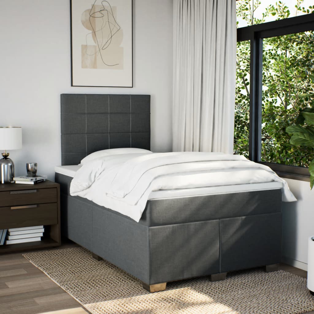 Sommier à lattes de lit avec matelas gris foncé 120x190cm tissu - XIOS