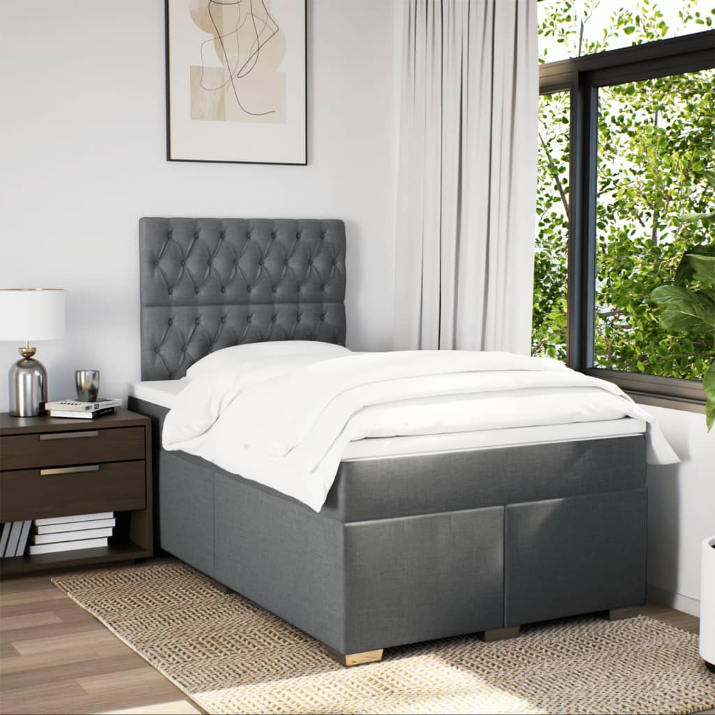 Sommier à lattes de lit avec matelas gris foncé 120x190cm tissu - XIOS