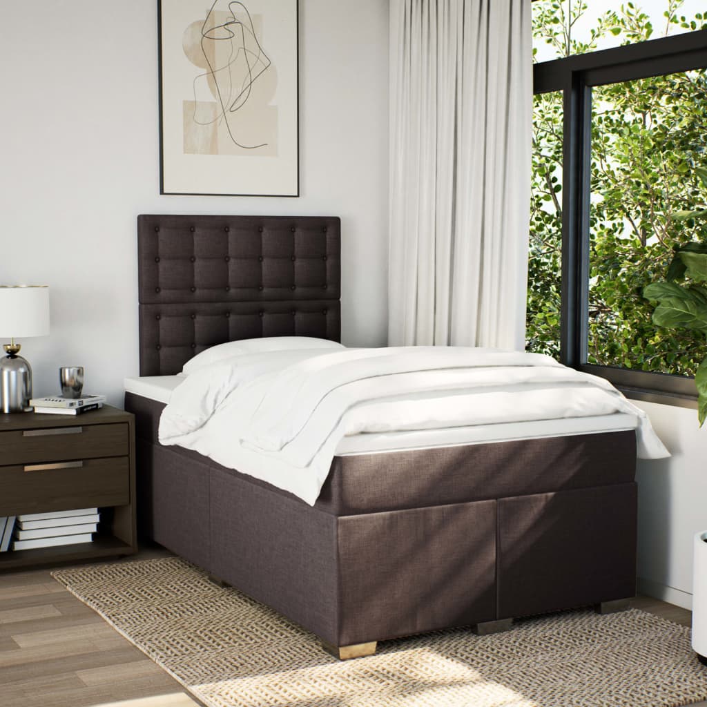 Sommier à lattes de lit et matelas marron foncé 120x190cm tissu - XIOS