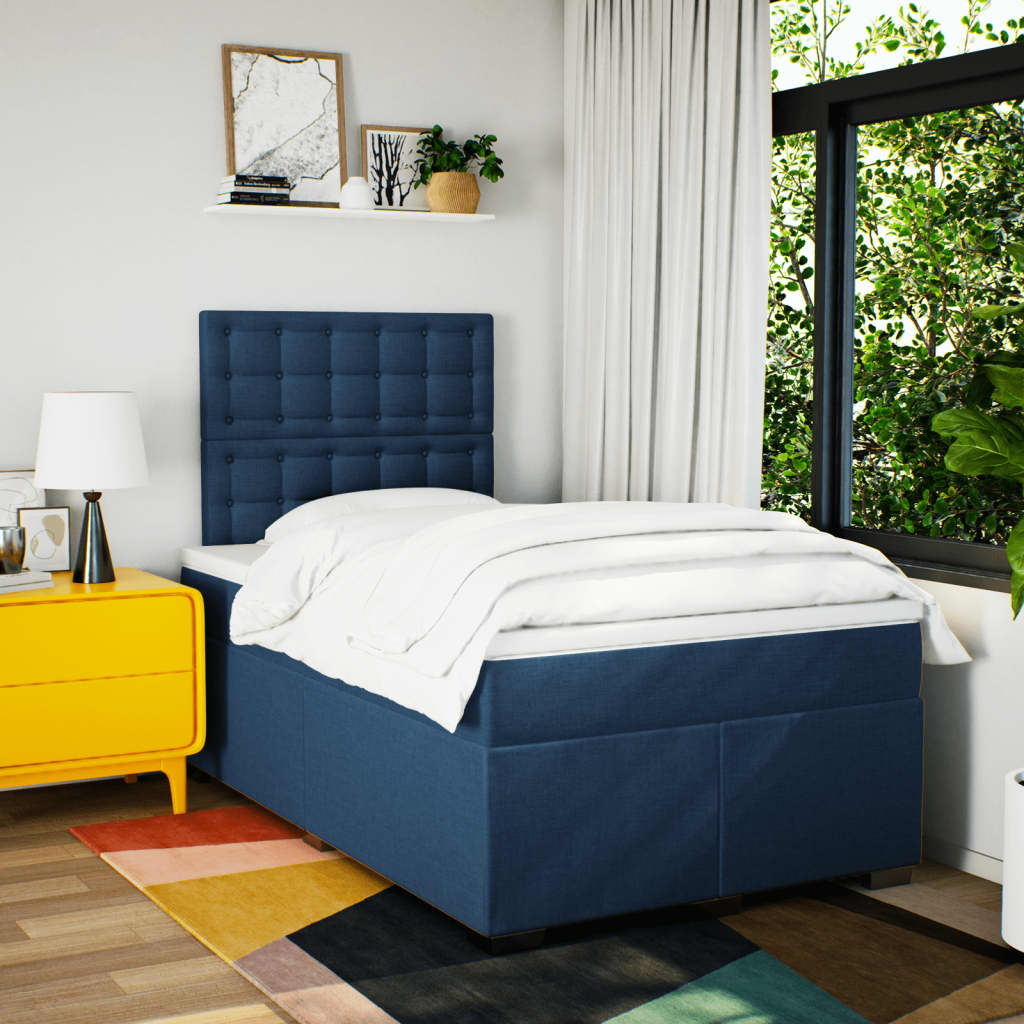 Sommier à lattes de lit avec matelas bleu 120x190 cm tissu - XIOS
