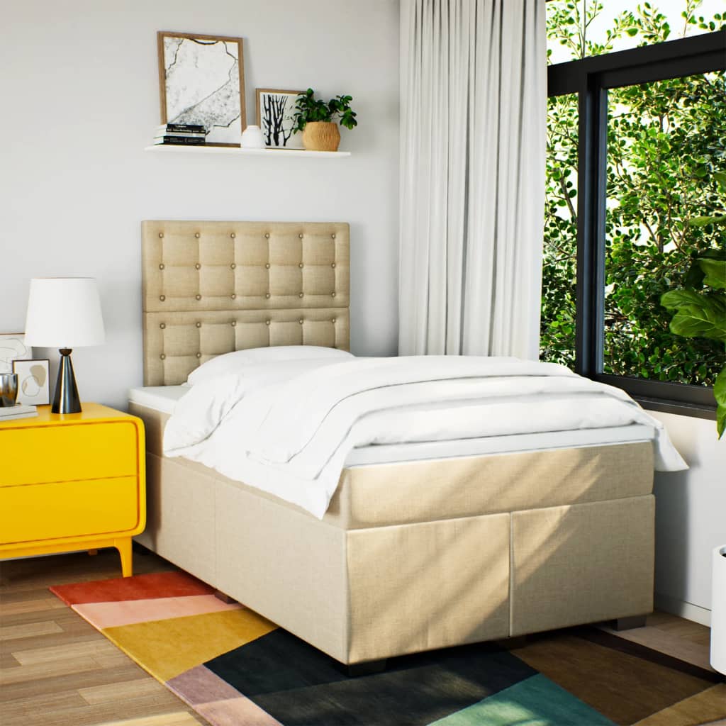 Sommier à lattes de lit avec matelas Crème 120x200 cm Tissu
