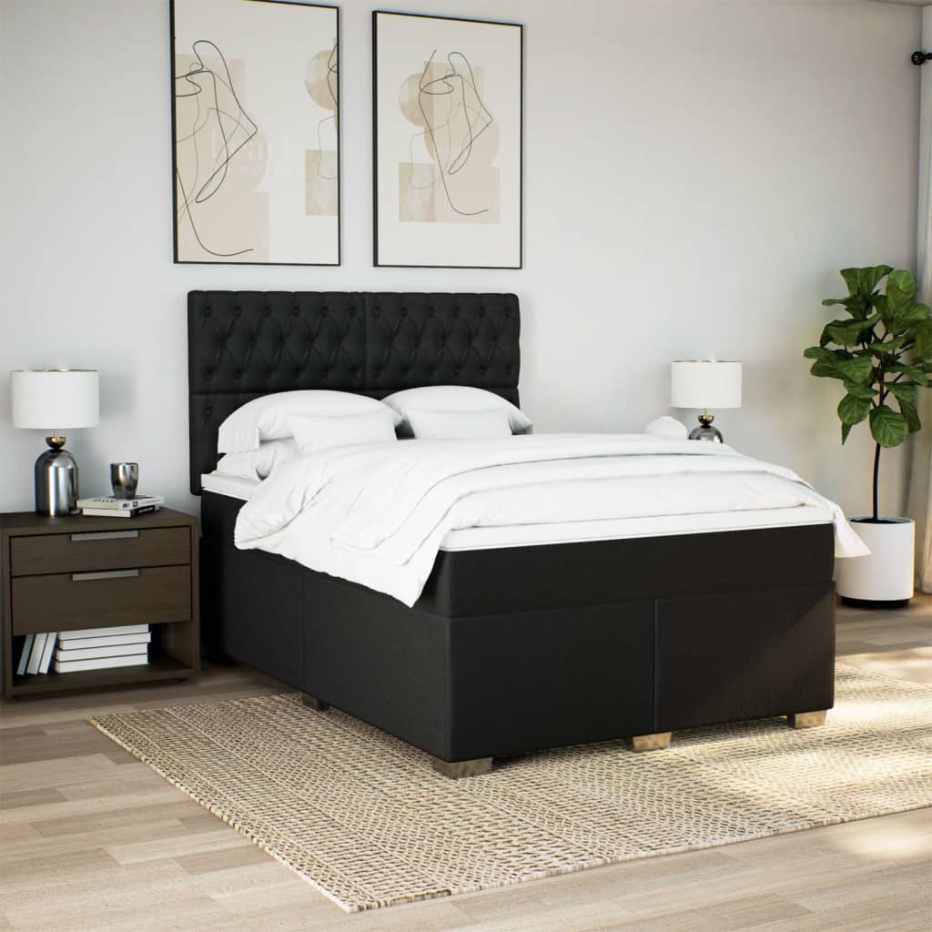Sommier à lattes de lit avec matelas Noir 140x190 cm Tissu - XIOS