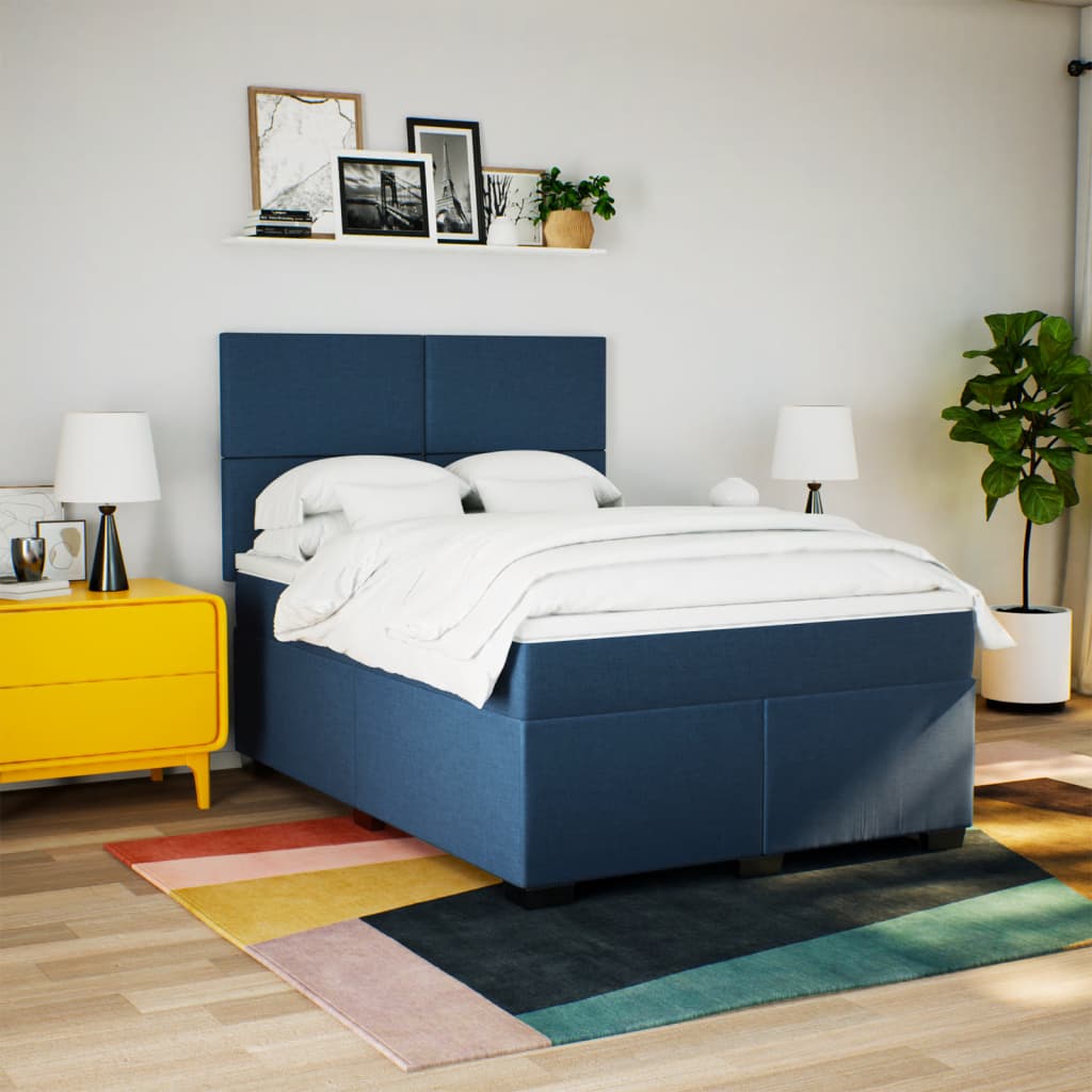 Sommier à lattes de lit avec matelas Bleu 140x200 cm Tissu - XIOS
