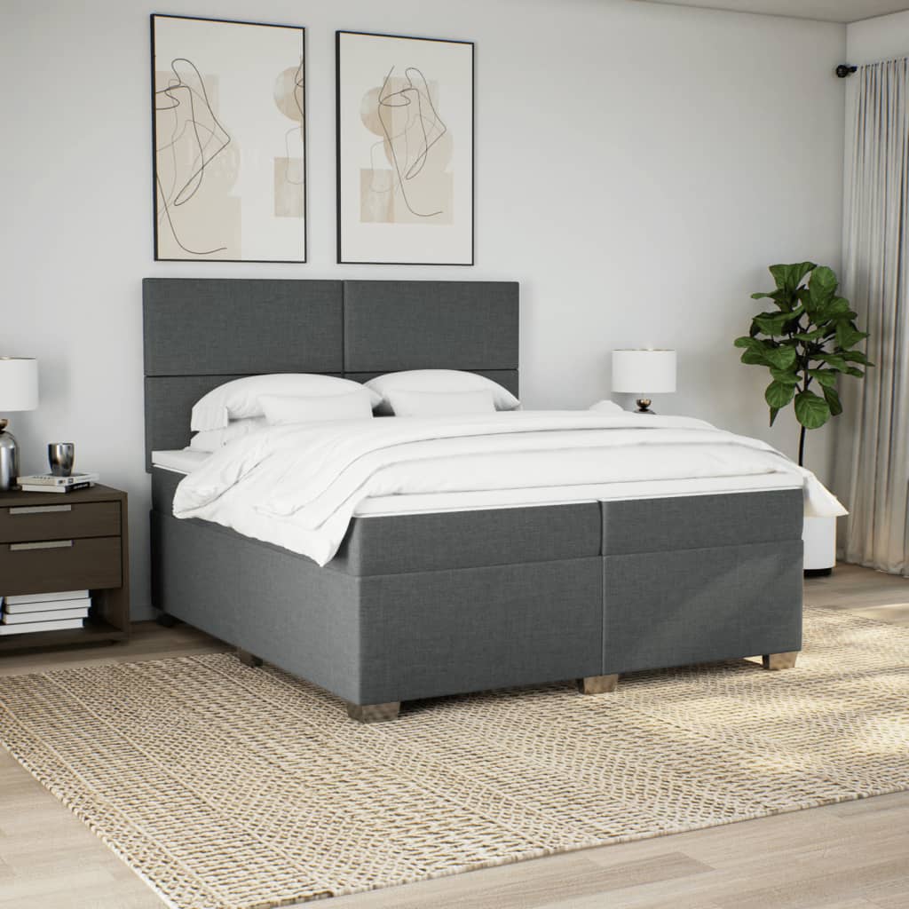 Sommier à lattes de lit avec matelas Gris foncé 200x200cm Tissu - XIOS