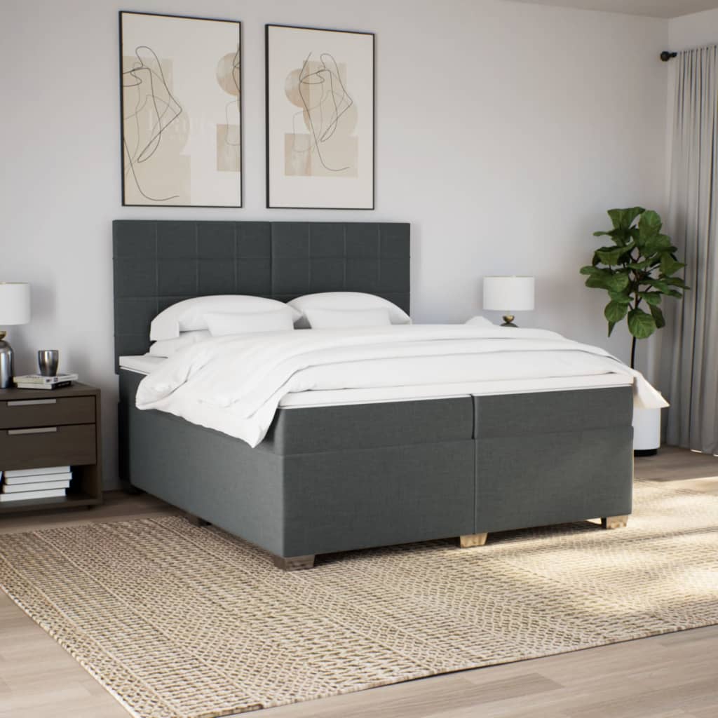 Sommier à lattes de lit avec matelas Gris foncé 200x200cm Tissu - XIOS