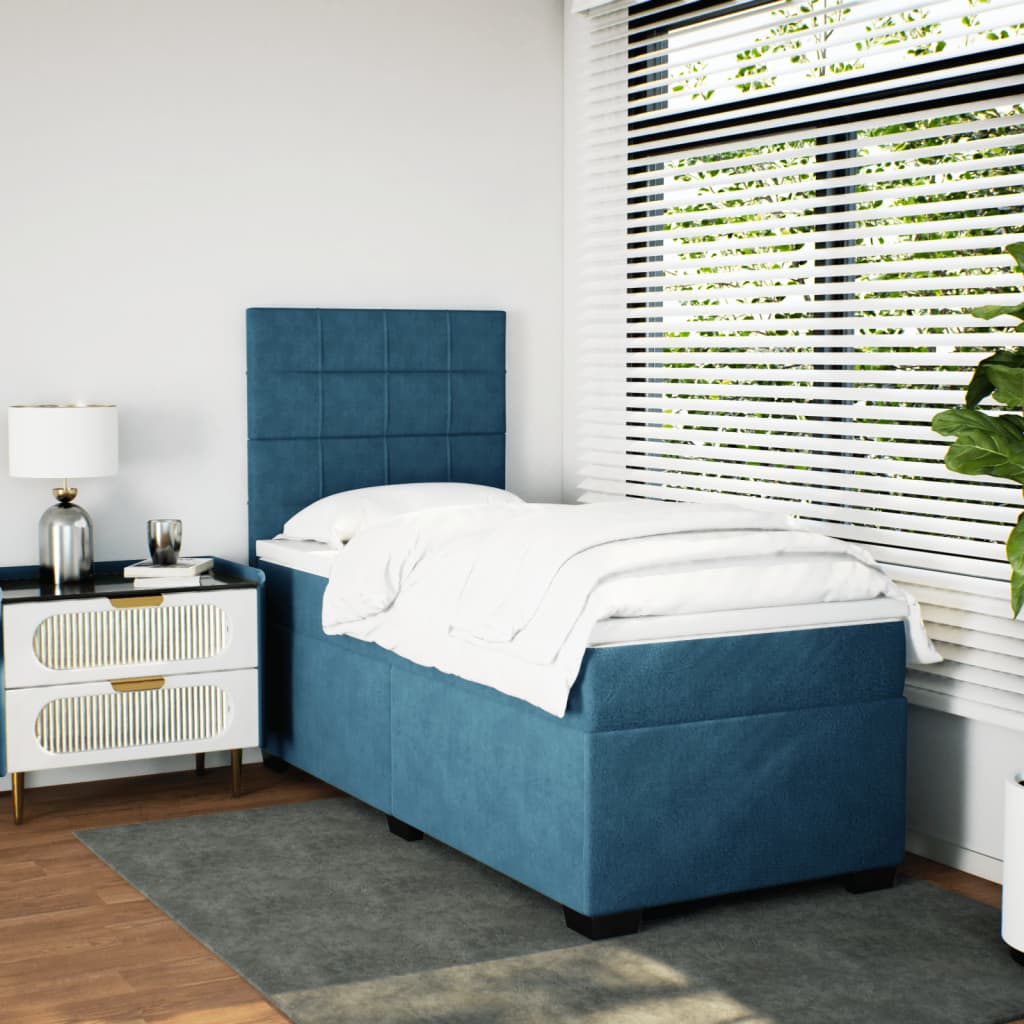 Sommier à lattes de lit avec matelas bleu 90x190 cm velours - XIOS