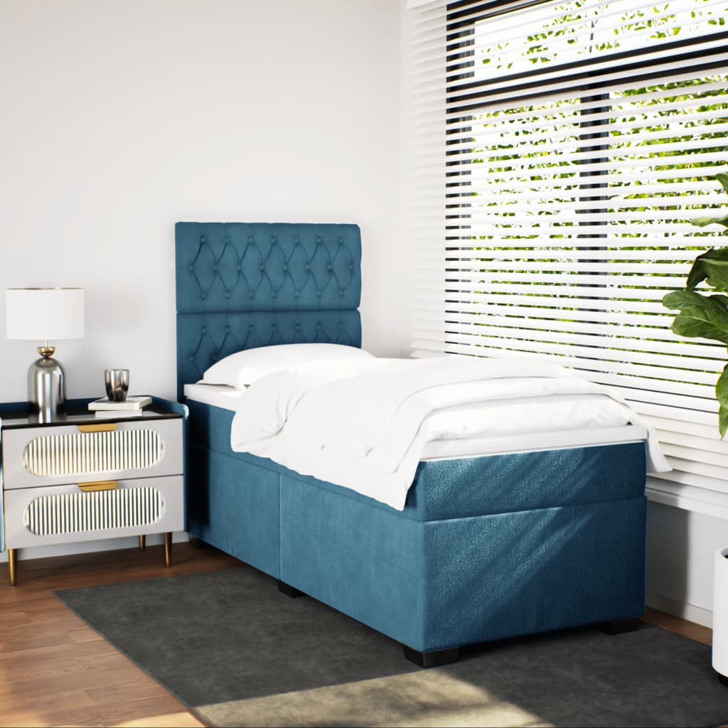 Sommier à lattes de lit avec matelas bleu 90x190 cm velours - XIOS