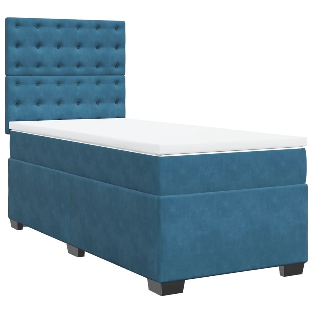 Sommier à lattes de lit avec matelas bleu 90x190 cm velours - XIOS