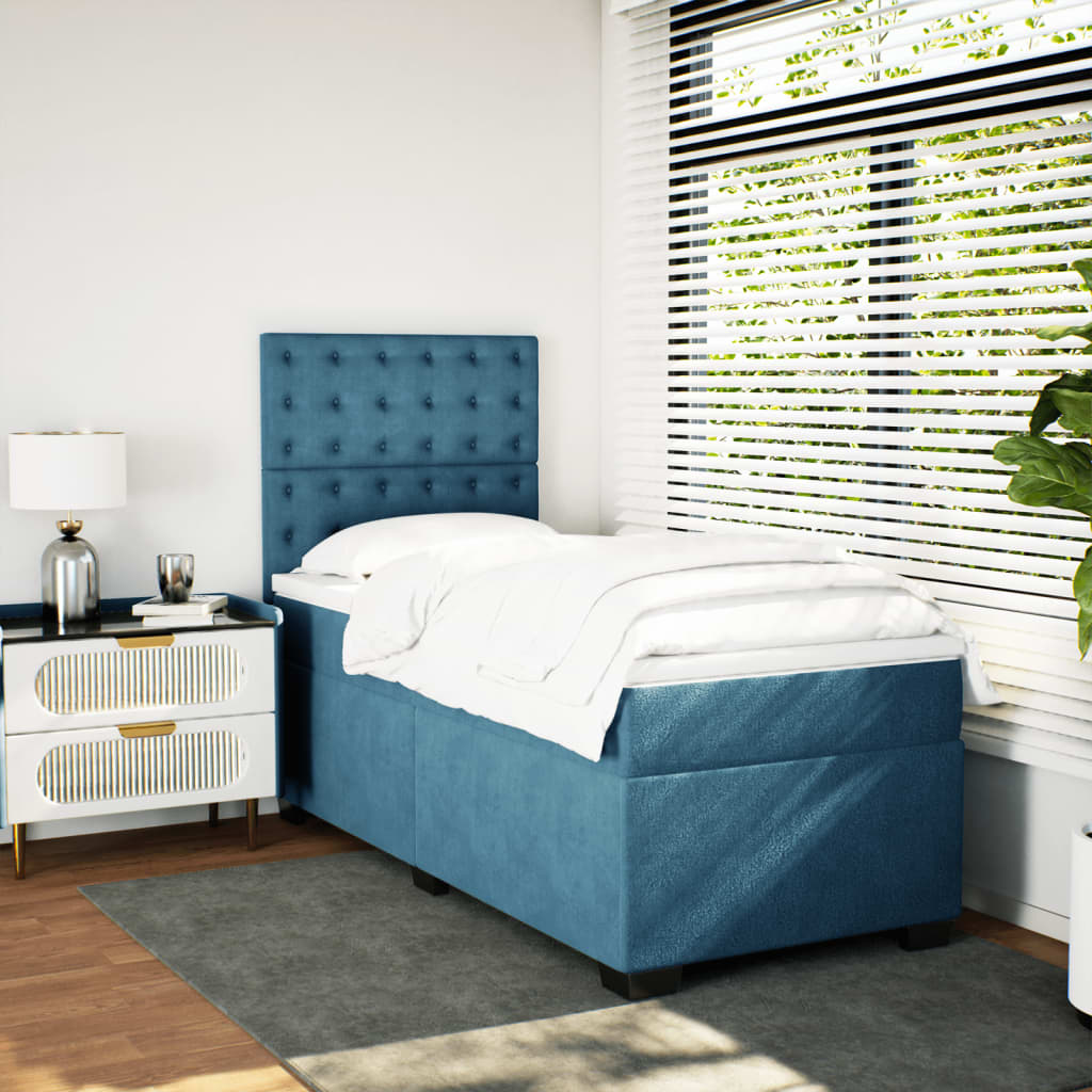 Sommier à lattes de lit avec matelas bleu 90x190 cm velours - XIOS
