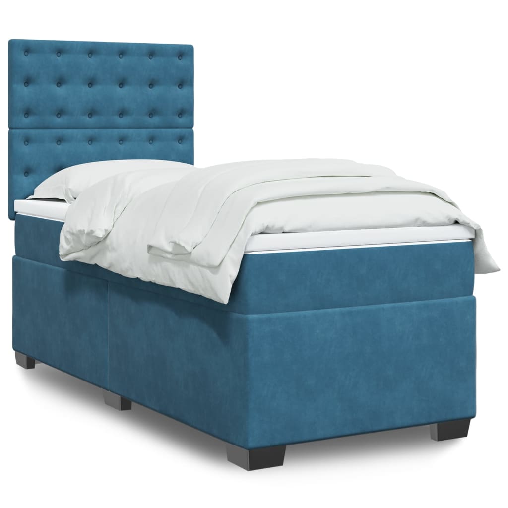 Sommier à lattes de lit avec matelas bleu 90x190 cm velours - XIOS