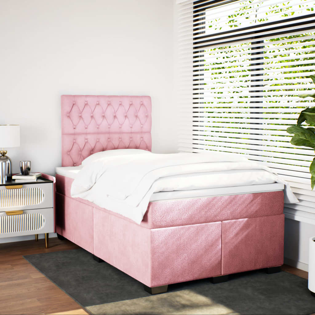 Sommier à lattes de lit avec matelas rose 120x190 cm velours - XIOS