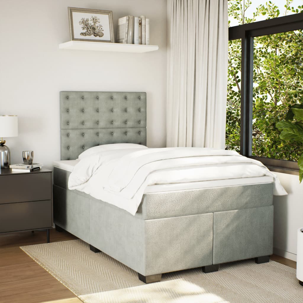 Sommier à lattes de lit et matelas gris clair 120x190cm velours - XIOS