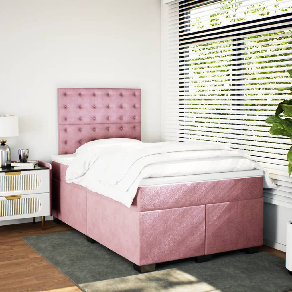 Sommier à lattes de lit avec matelas rose 120x190 cm velours - XIOS