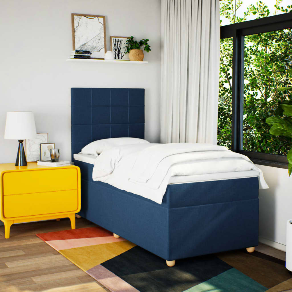 Sommier à lattes de lit avec matelas Bleu 90x190 cm Tissu - XIOS