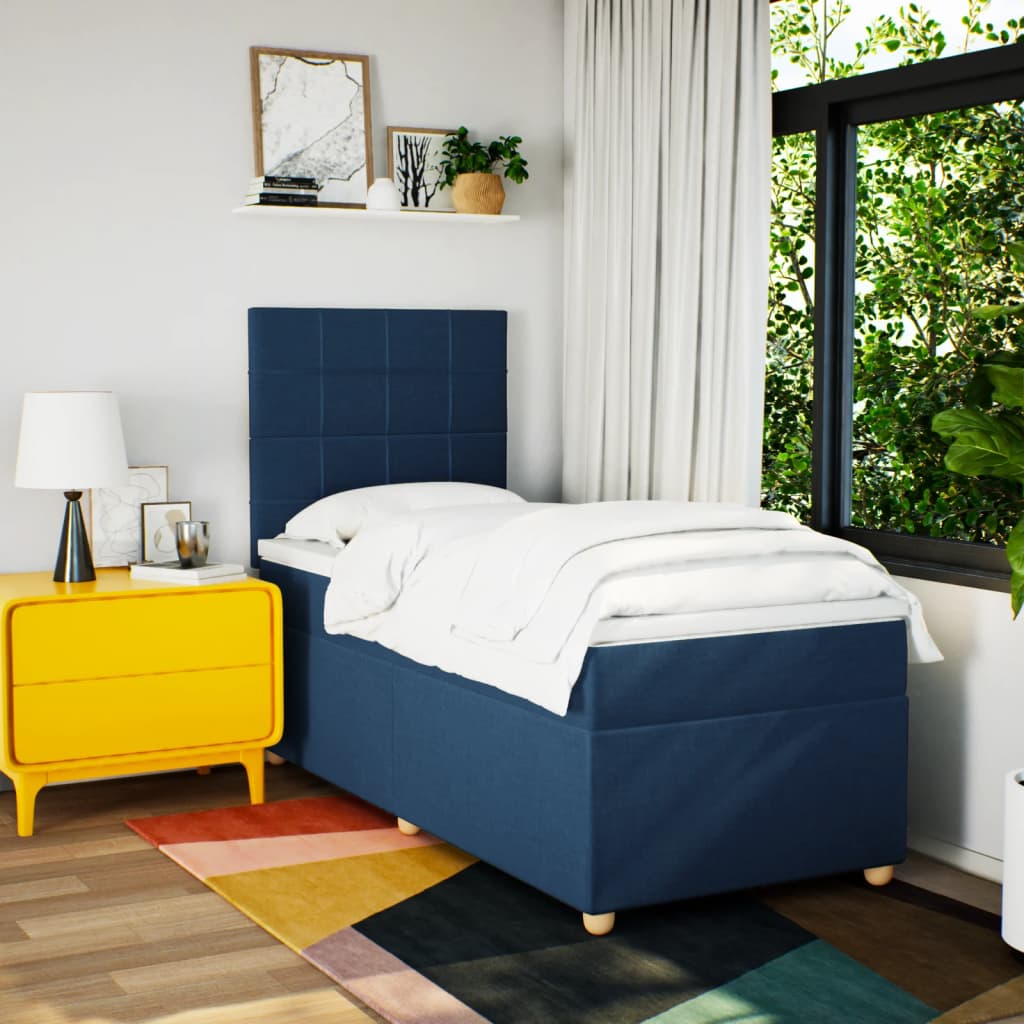 Sommier à lattes de lit avec matelas Bleu 100x200 cm Tissu - XIOS