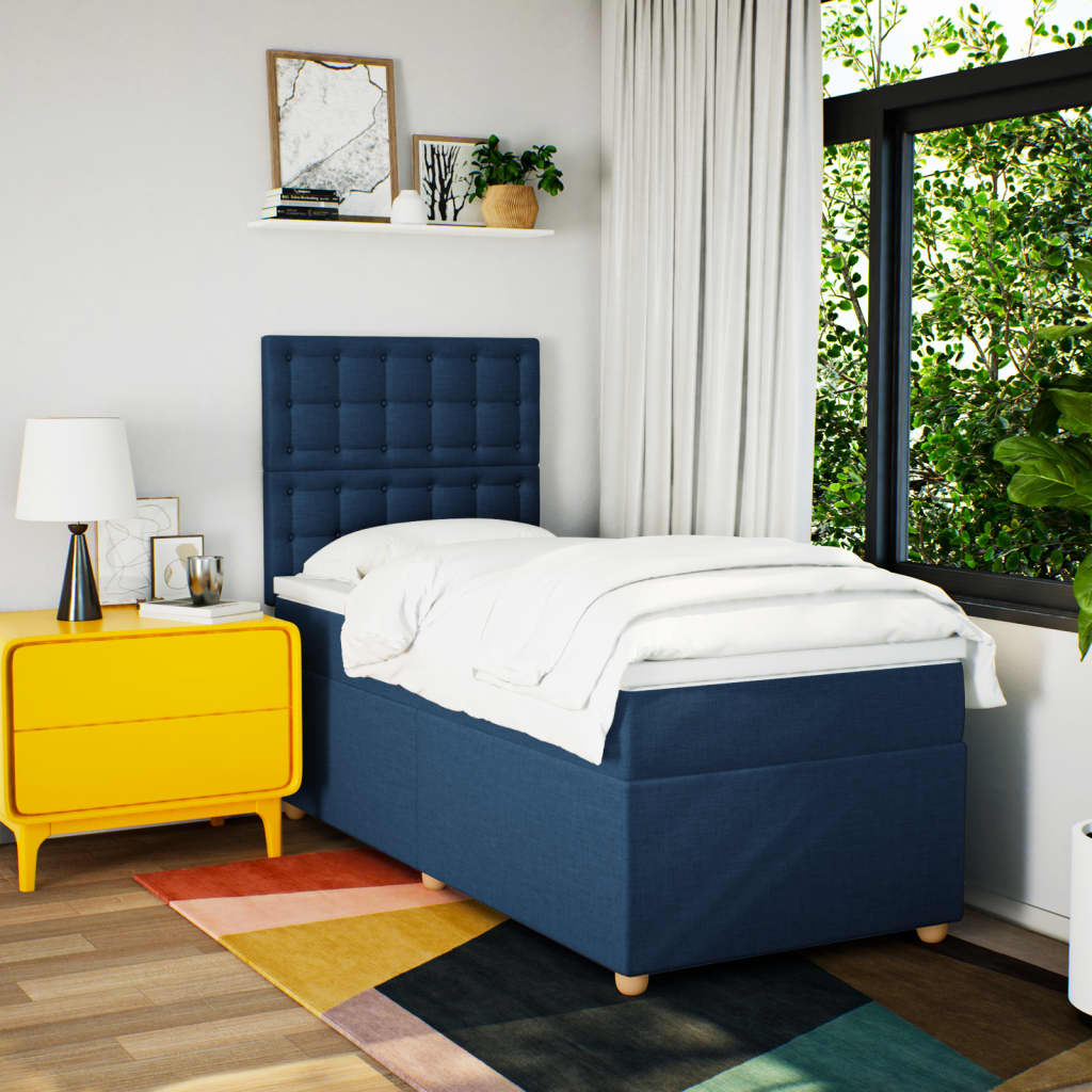 Sommier à lattes de lit avec matelas Bleu 100x200 cm Tissu - XIOS