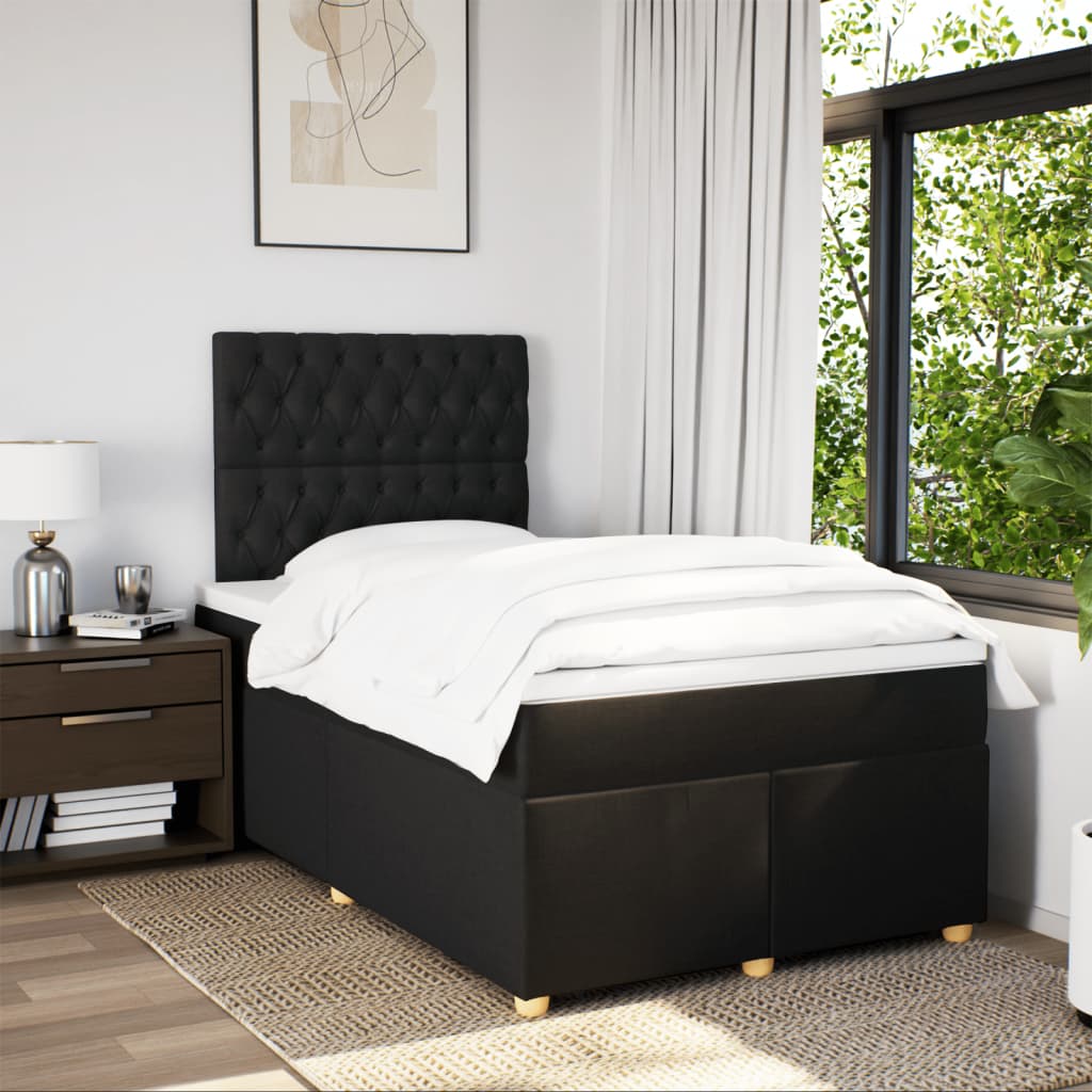 Sommier à lattes de lit avec matelas noir 120x190 cm tissu - XIOS
