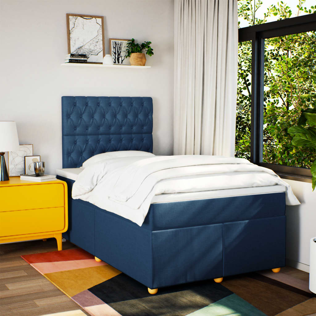 Sommier à lattes de lit avec matelas bleu 120x190 cm tissu - XIOS