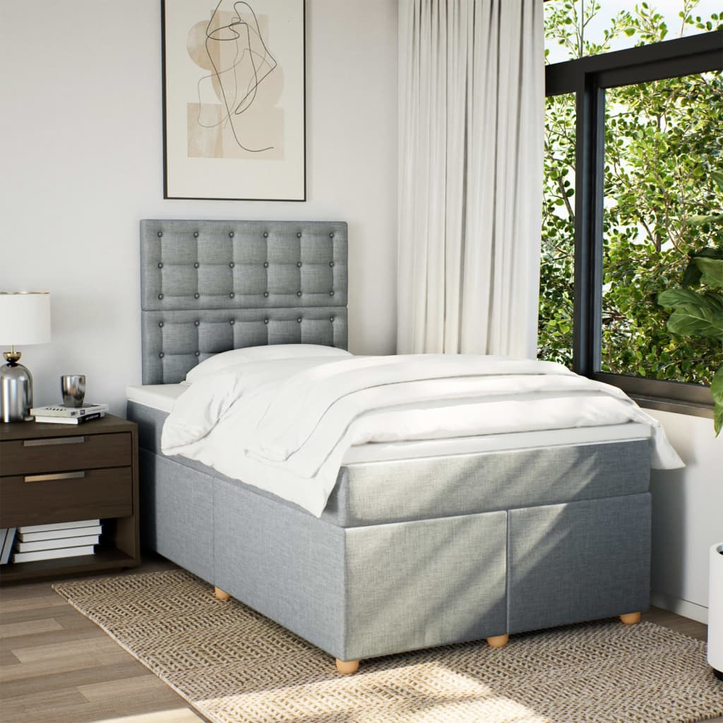 Sommier à lattes de lit et matelas gris clair 120x190 cm tissu - XIOS