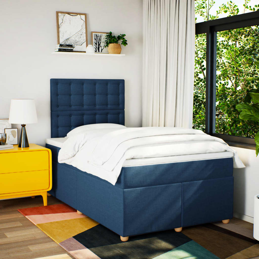 Sommier à lattes de lit avec matelas bleu 120x190 cm tissu - XIOS