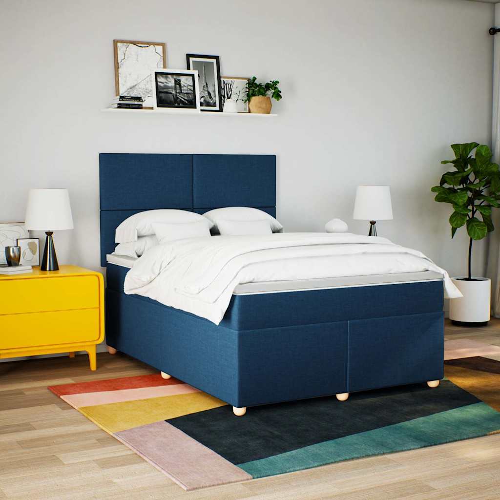 Sommier à lattes de lit avec matelas Bleu 140x190 cm Tissu - XIOS