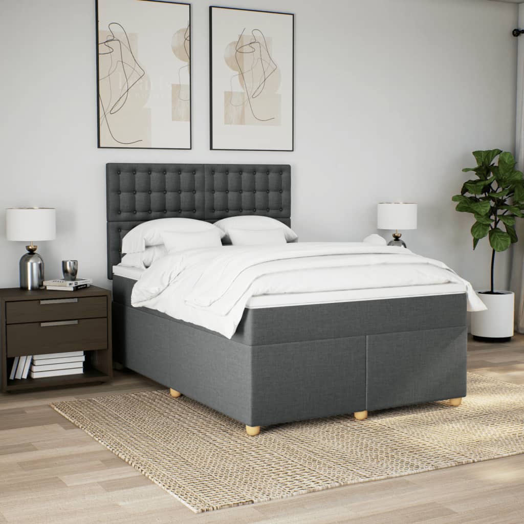 Sommier à lattes de lit avec matelas Gris foncé 140x190cm Tissu - XIOS