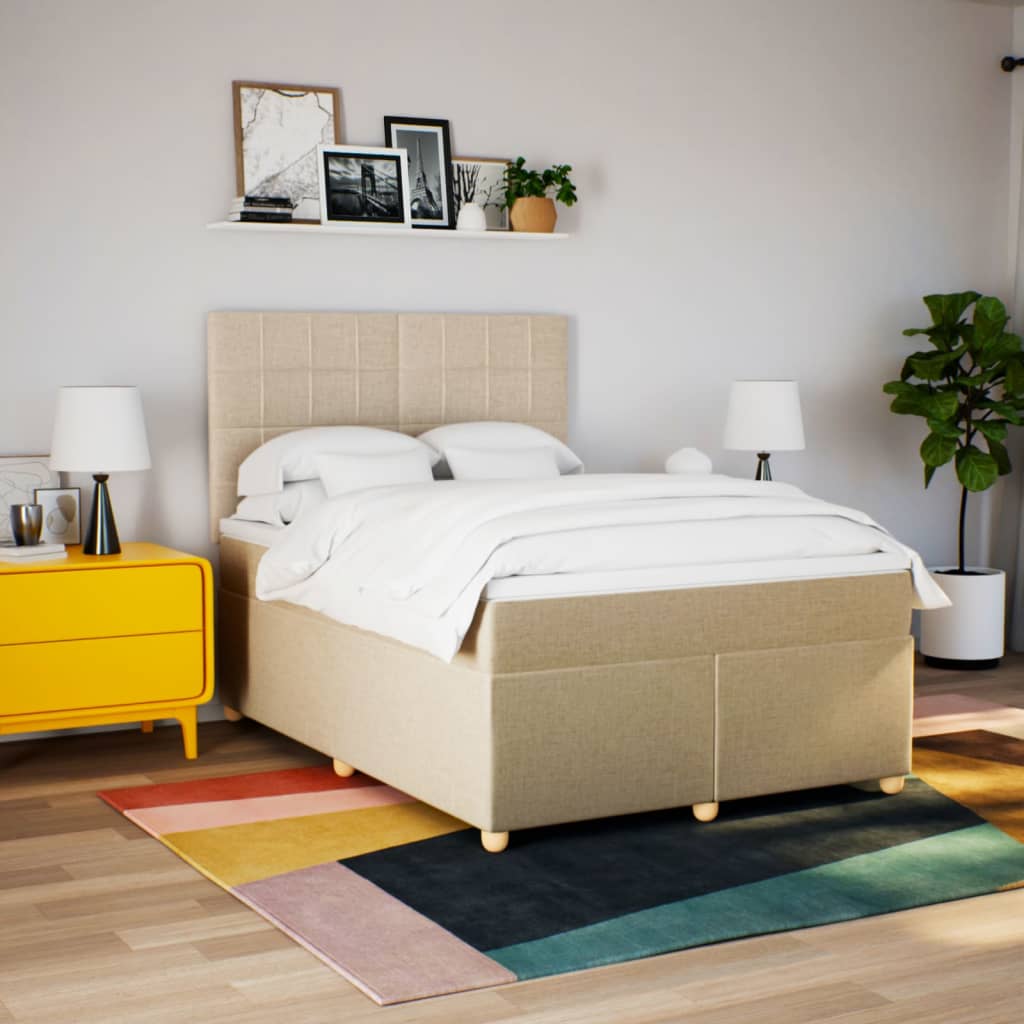 Sommier à lattes de lit avec matelas Crème 140x200 cm Tissu - XIOS