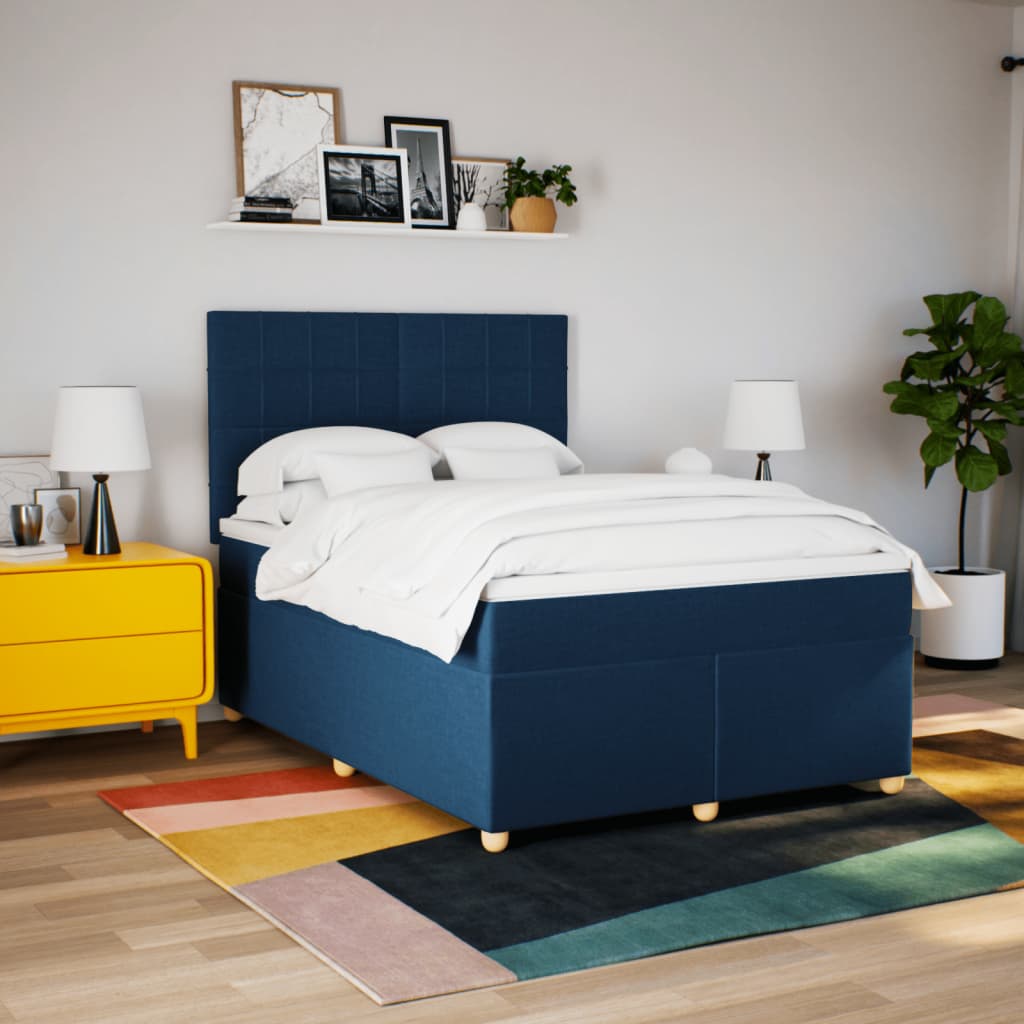 Sommier à lattes de lit avec matelas Bleu 140x200 cm Tissu - XIOS