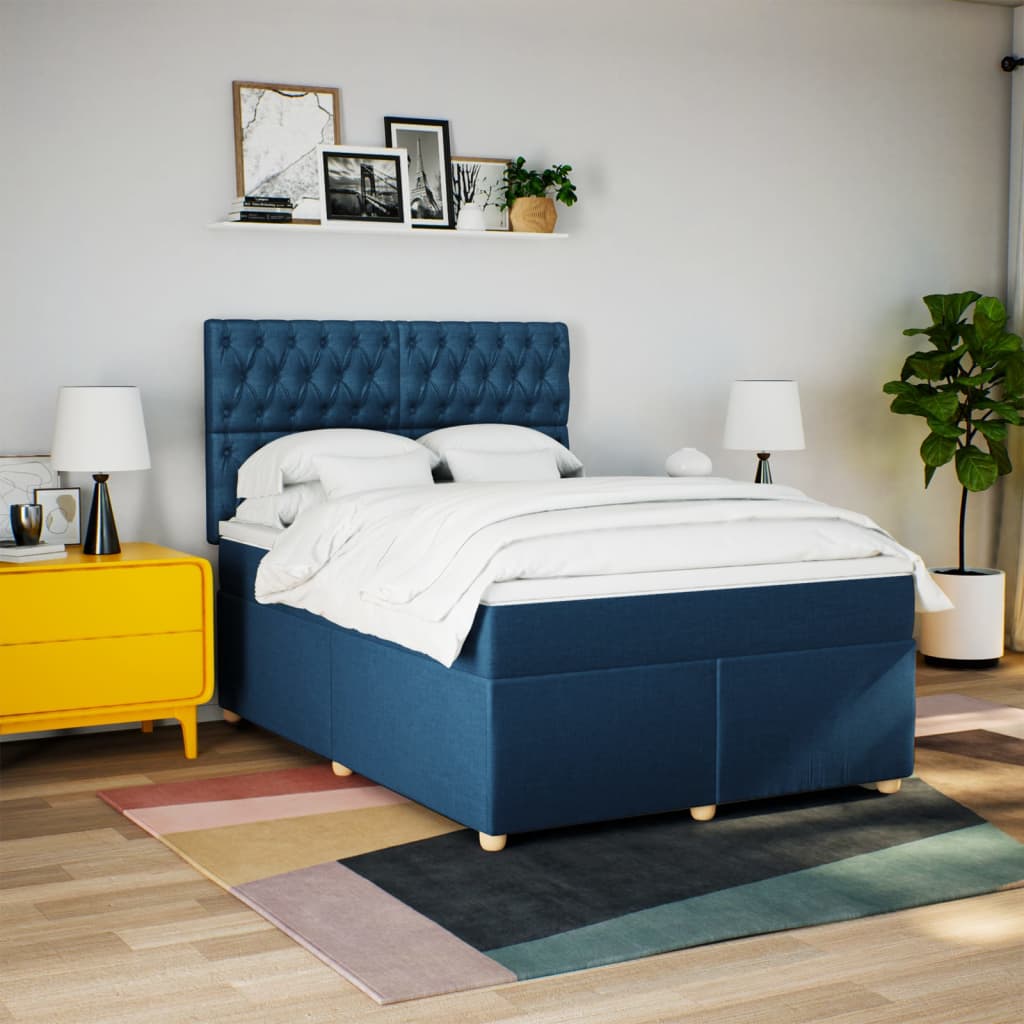 Sommier à lattes de lit avec matelas Bleu 160x200 cm Tissu - XIOS