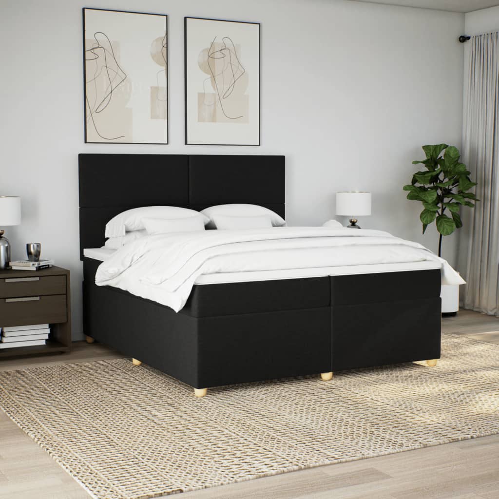Sommier à lattes de lit avec matelas Noir 200x200 cm Tissu - XIOS