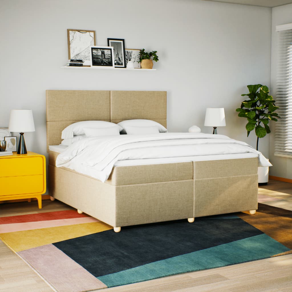 Sommier à lattes de lit avec matelas Crème 200x200 cm Tissu - XIOS