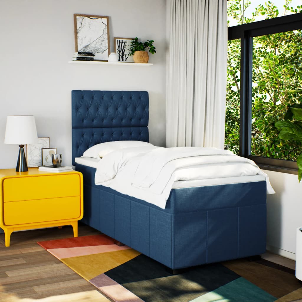 Sommier à lattes de lit avec matelas Bleu 90x200 cm Tissu - XIOS