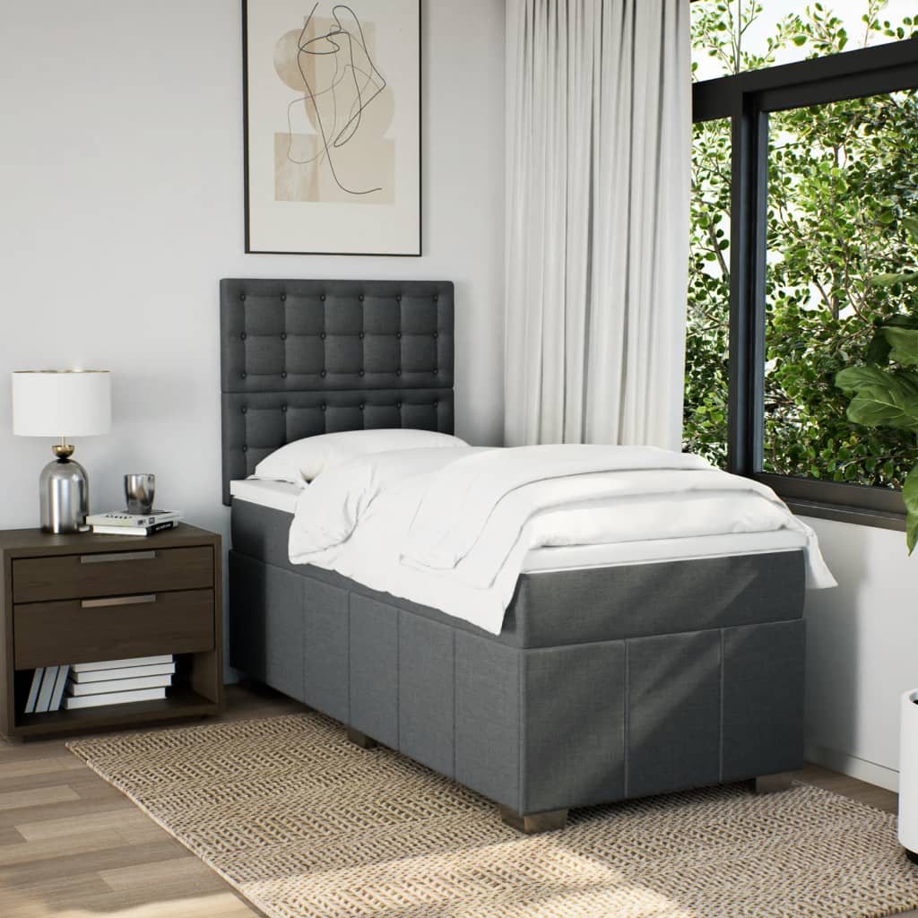 Sommier à lattes de lit avec matelas Gris foncé 90x200 cm Tissu - XIOS
