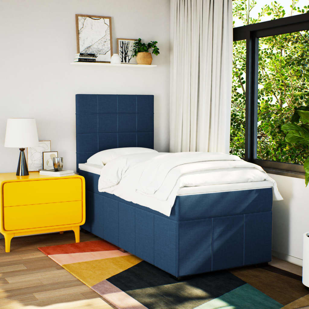 Sommier à lattes de lit avec matelas Bleu 100x200 cm Tissu - XIOS