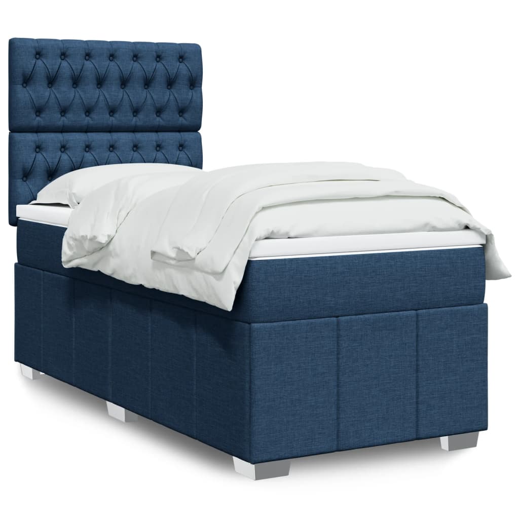 Sommier à lattes de lit avec matelas Bleu 100x200 cm Tissu - XIOS