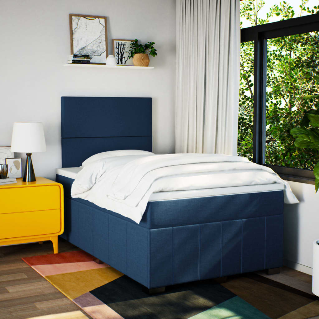 Sommier à lattes de lit avec matelas bleu 120x190 cm tissu - XIOS
