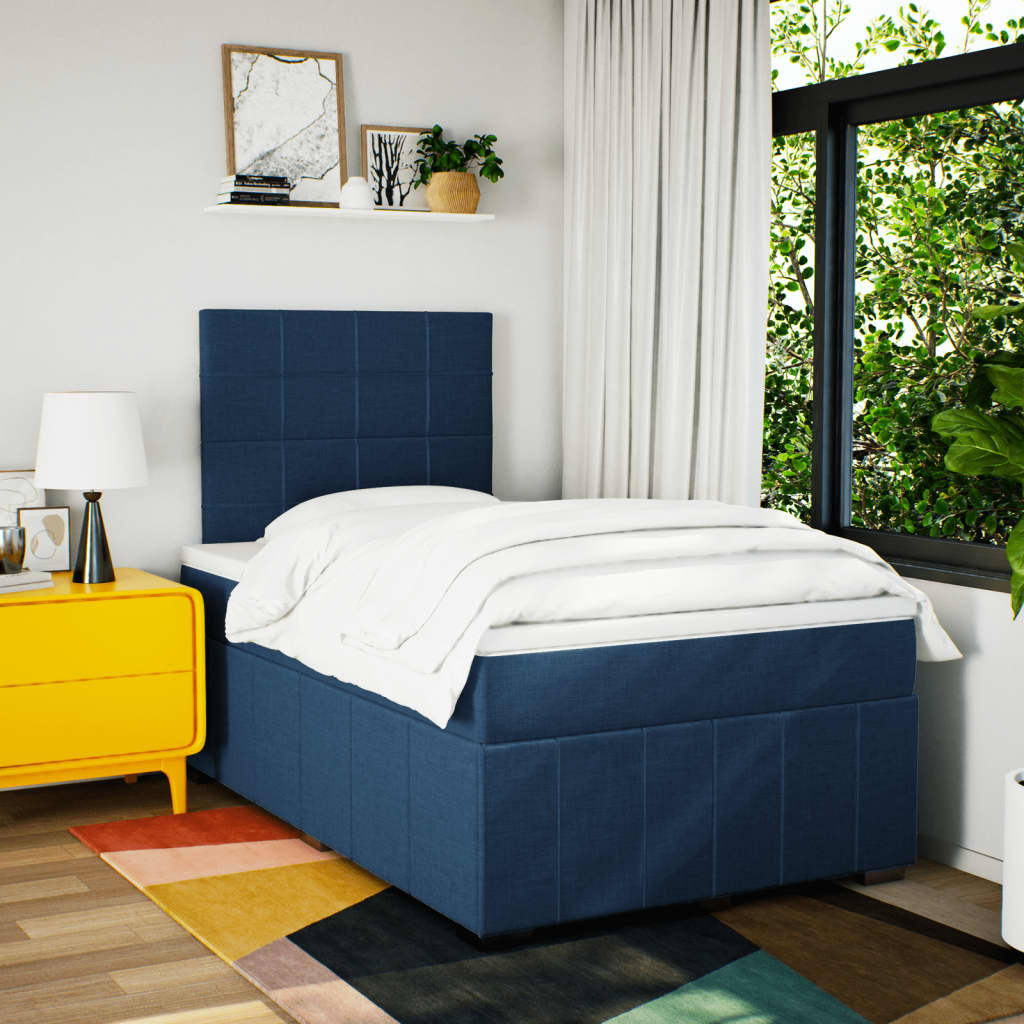 Sommier à lattes de lit avec matelas bleu 120x190 cm tissu - XIOS