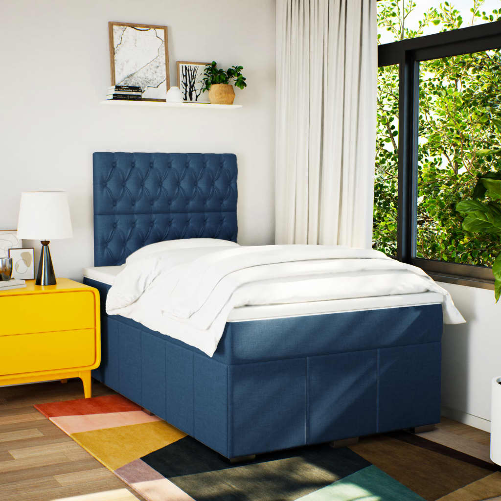 Sommier à lattes de lit avec matelas bleu 120x190 cm tissu - XIOS
