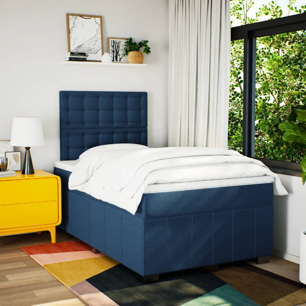 Sommier à lattes de lit avec matelas bleu 120x190 cm tissu - XIOS