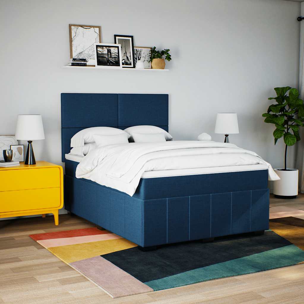 Sommier à lattes de lit avec matelas Bleu 140x190 cm Tissu - XIOS