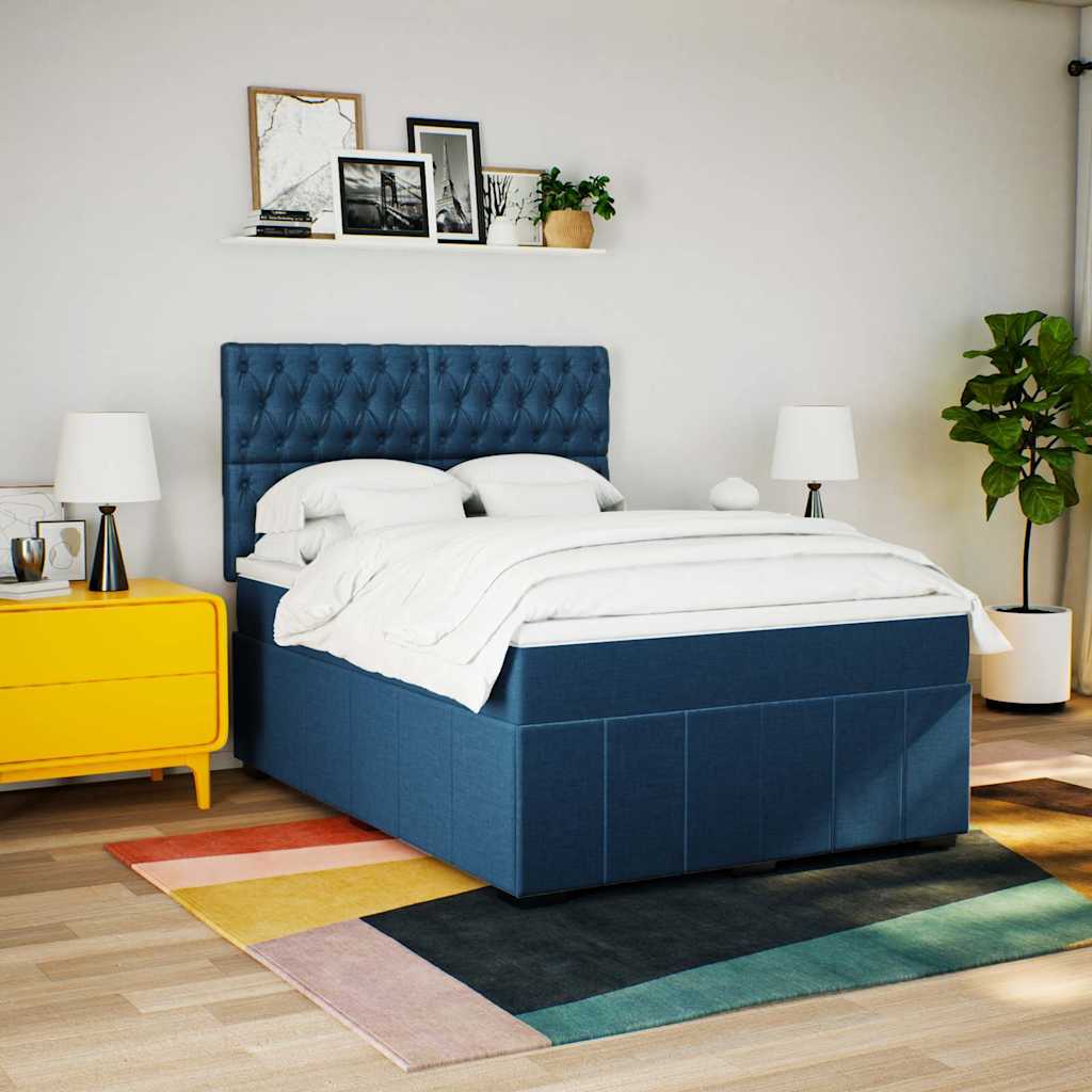 Sommier à lattes de lit avec matelas Bleu 140x190 cm Tissu - XIOS