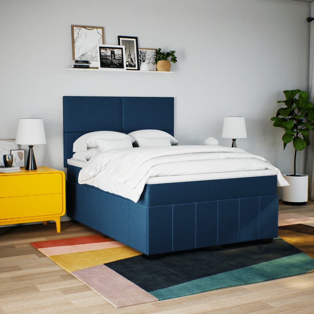 Sommier à lattes de lit avec matelas Bleu 140x200 cm Tissu - XIOS