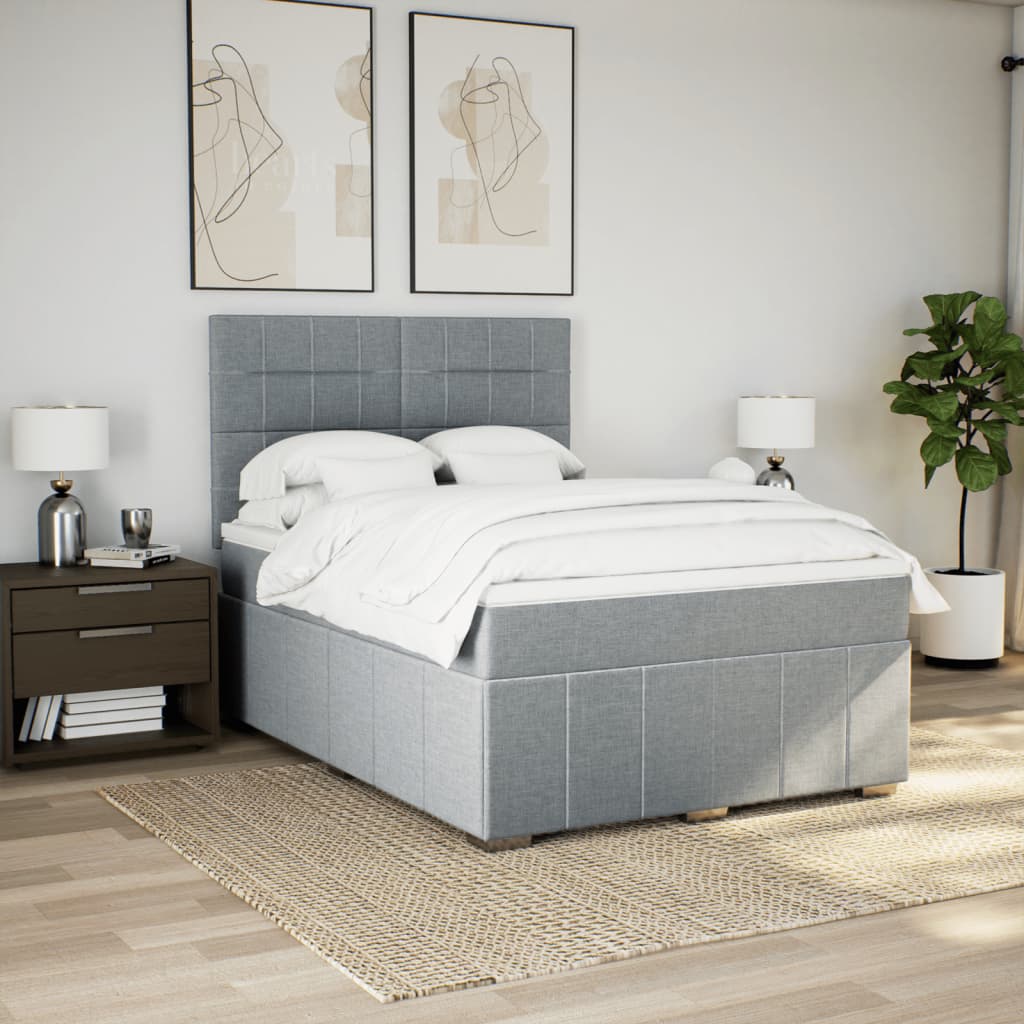 Sommier à lattes de lit avec matelas Gris clair 140x200cm Tissu - XIOS
