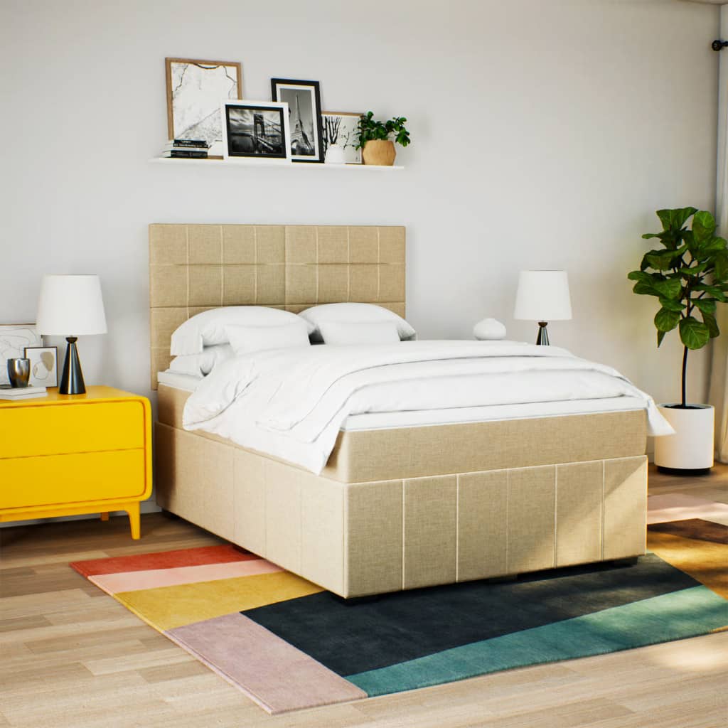 Sommier à lattes de lit avec matelas Crème 140x200 cm Tissu - XIOS