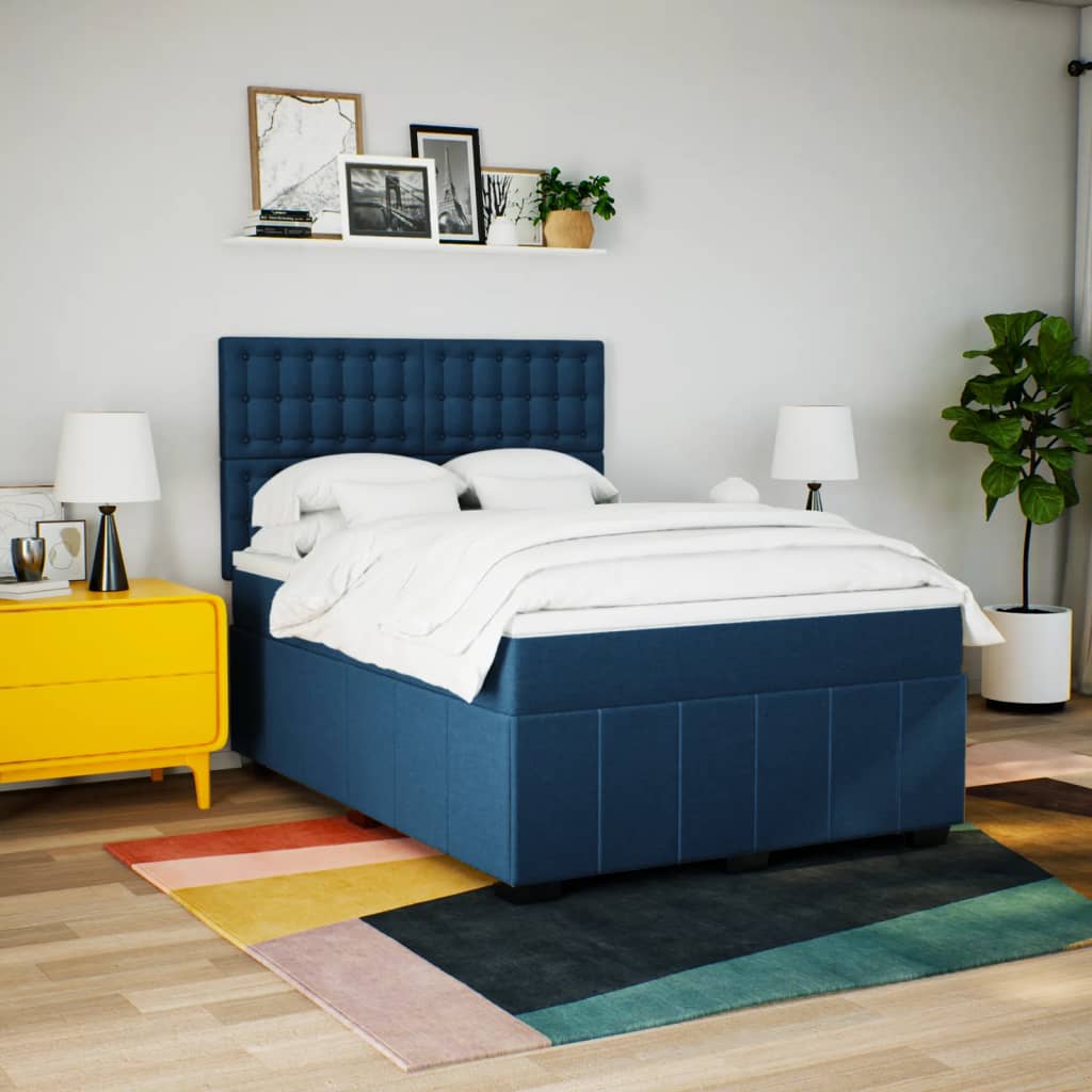 Sommier à lattes de lit avec matelas Bleu 140x200 cm Tissu - XIOS