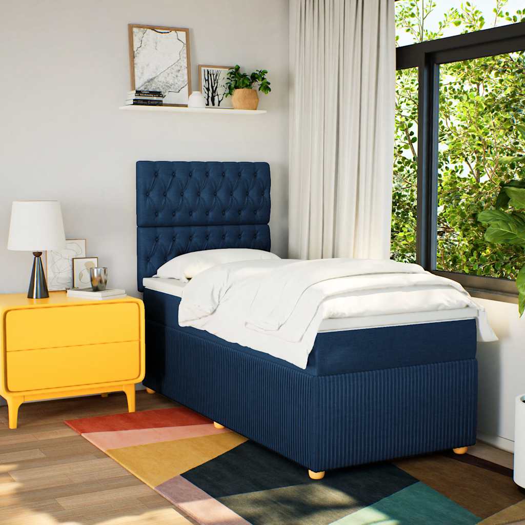 Sommier à lattes de lit avec matelas Bleu 90x190 cm Tissu - XIOS