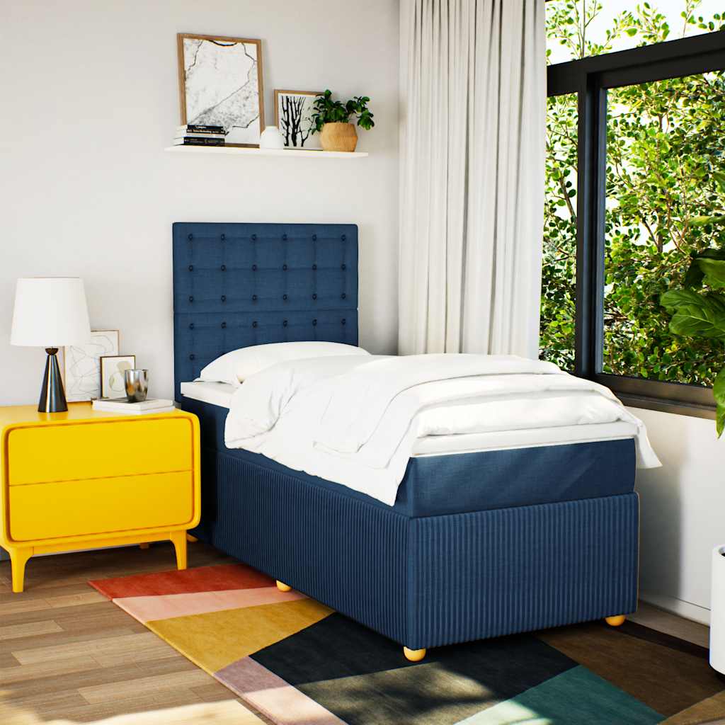 Sommier à lattes de lit avec matelas Bleu 90x190 cm Tissu - XIOS