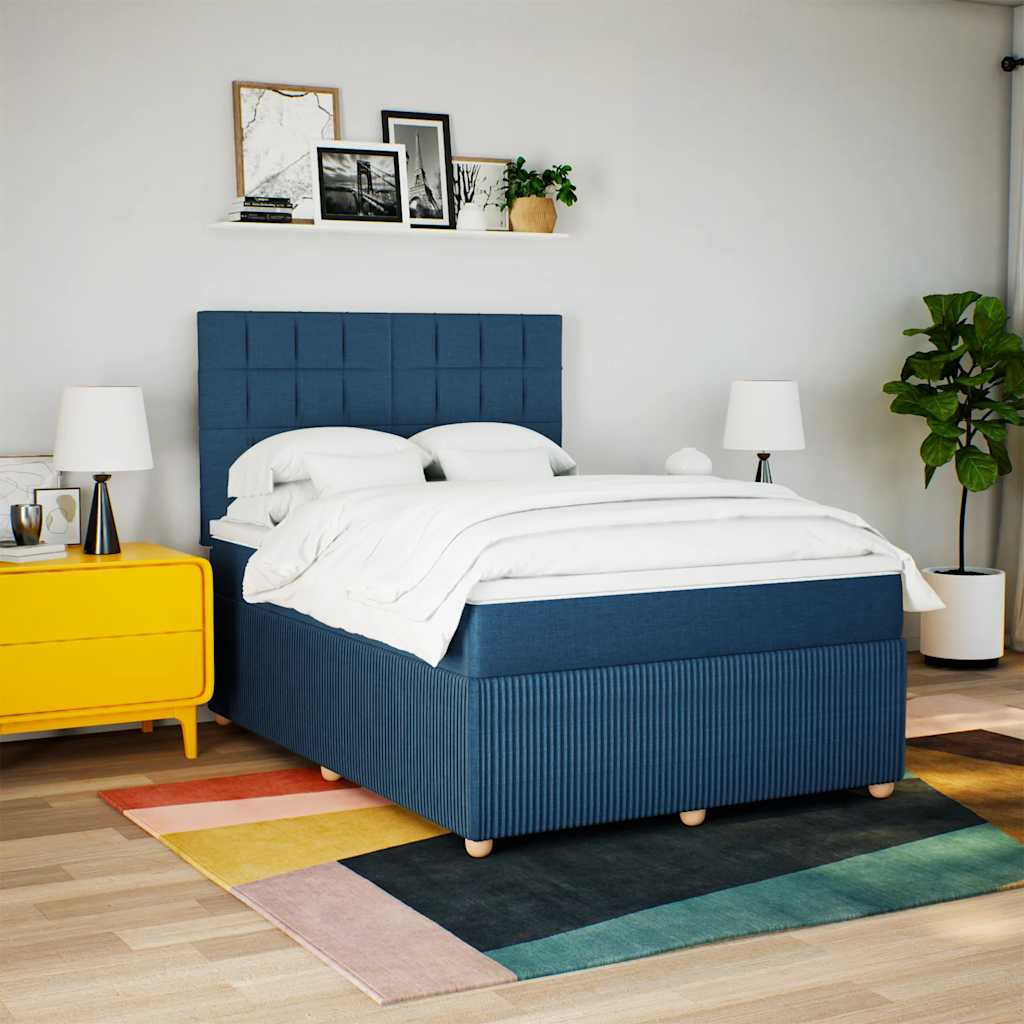 Sommier à lattes de lit avec matelas Bleu 160x200 cm Tissu - XIOS